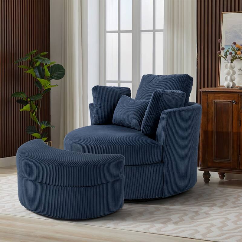 41" W Oversized Accent Barrel Swivel Chair with Moon Storage Ottoman