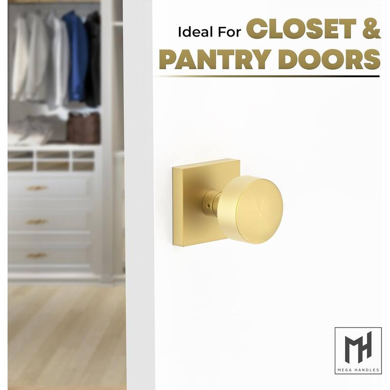 Mega Handles Modern Square Rosette Door Handle with Round Door Knob, Dummy Function, Easy Install for Closet, Hallway, Bedroom