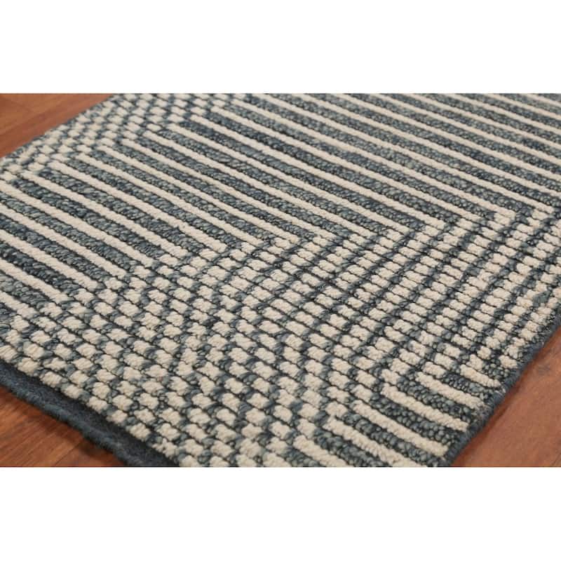 Striped Moroccan Modern Foyer Rug Handmade Beige Wool Carpet - 2'0"x 3'0"