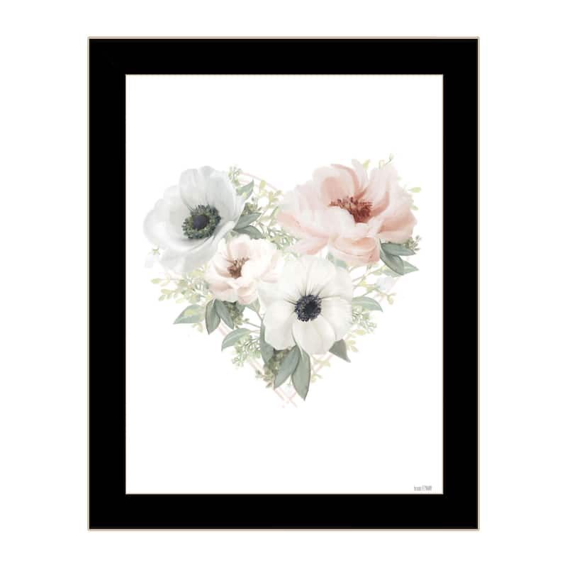 TrendyDecor4U Contemporary "Floral Heart" Framed Print Wall Art - Black