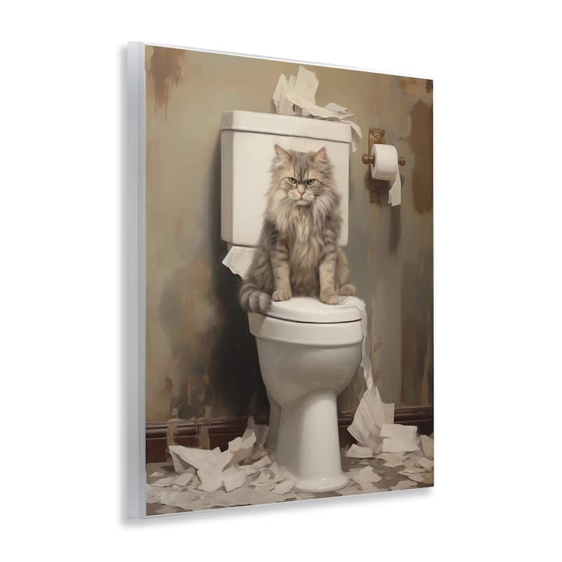 Stupell Cat & Torn Toilet Paper Wall Plaque Art Design By Arlington Prints