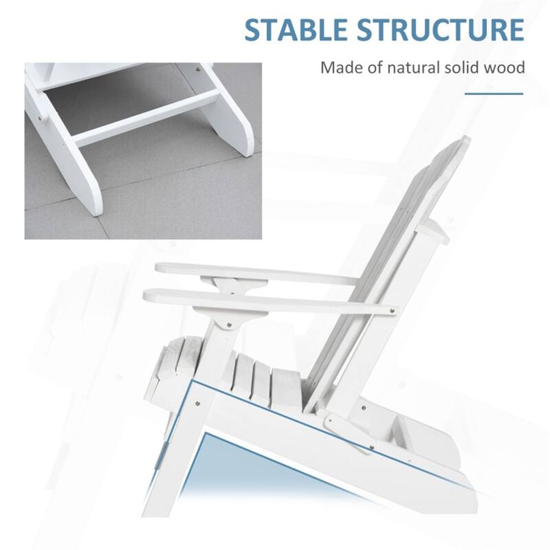 White Pine Wood Adirondack Chair with Retractable Footrest Outdoor Patio Porch Garden Ergonomic Seating