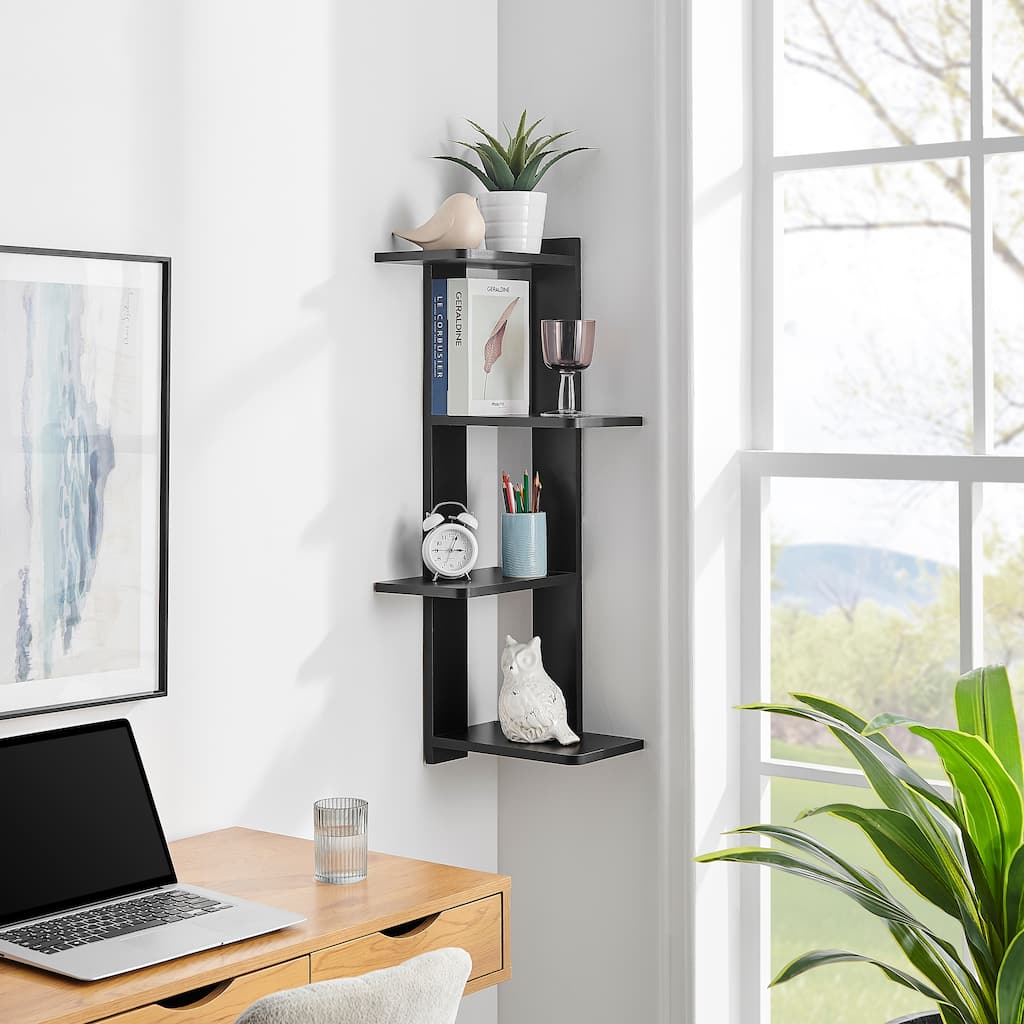 Danya B. Alvar Corner 4-Tier Floating Ledge Column Wall Shelf