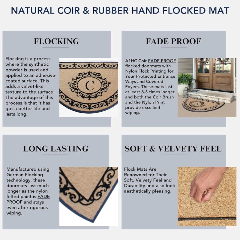 A1HC Natural Coir & Rubber Hand Flocked Thick Durable Monogrammed Doormats, 36" x 72"
