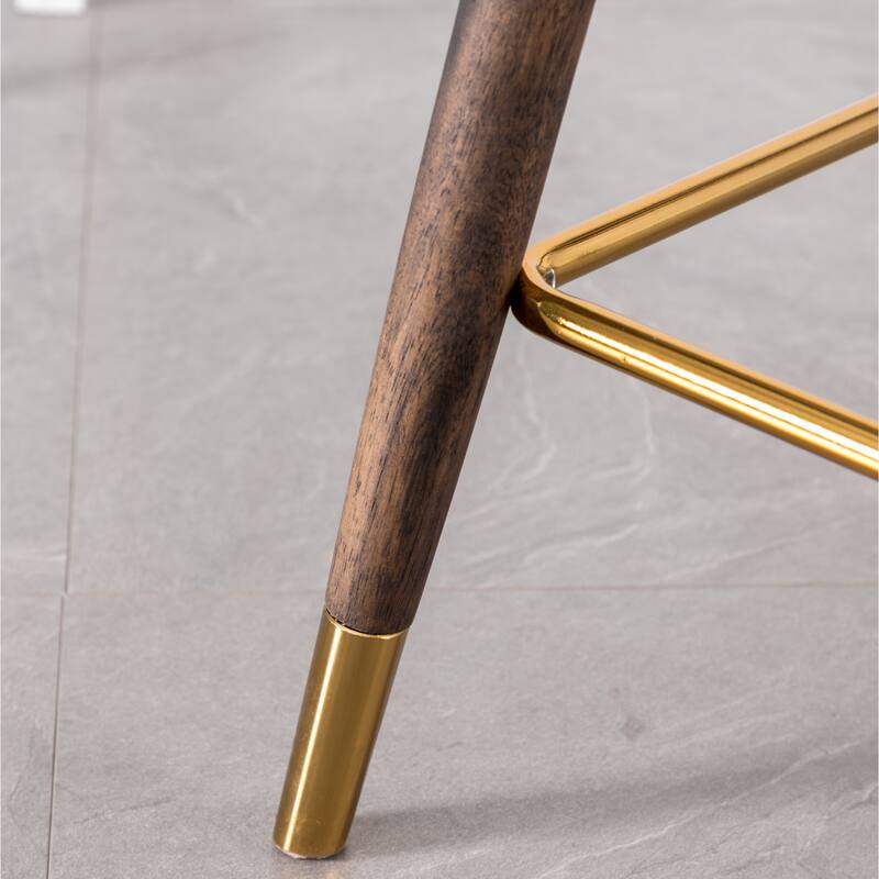 Set of 2 Upholstered Wingback Counter Stools - Mid-Century Fabric Bar Stools with Gold-Tipped Legs for Kitchen & Dining