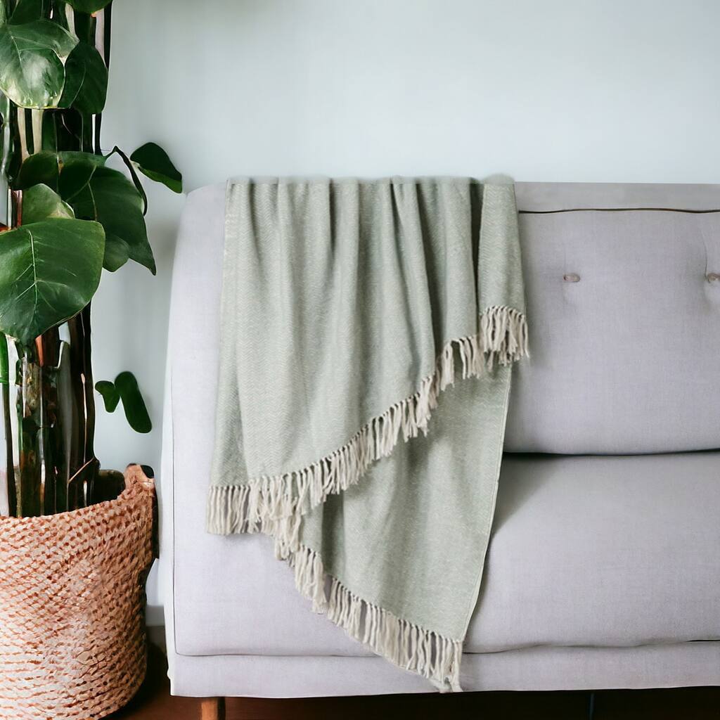 HomeRoots Light Gray Woven 100% Cotton Throw Blanket