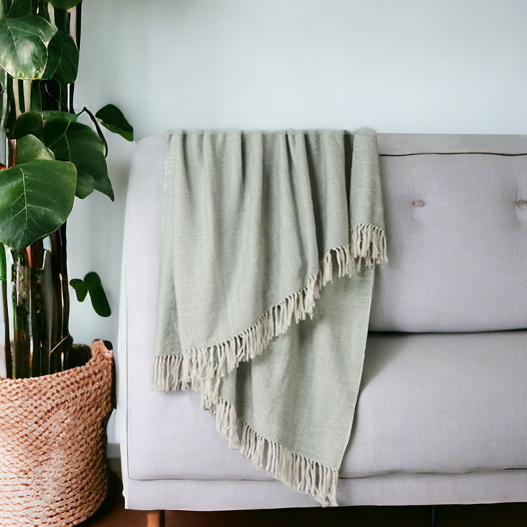 HomeRoots Light Gray Woven 100% Cotton Throw Blanket