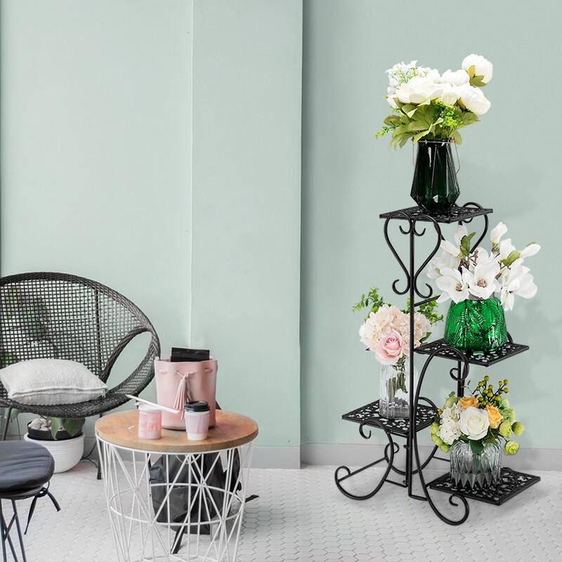 4 Potted Square Flower Metal Shelves Plant Pot Stand for Indoor Outdoor