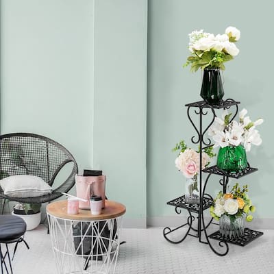 4 Potted Square Flower Metal Shelves Plant Pot Stand for Indoor Outdoor