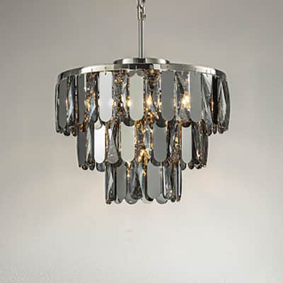 Dimmable Modern Smoked Crystal Chandelier Contemporary Round Polished Nickel Pendant Light Fixture for Dining Room Bedroom