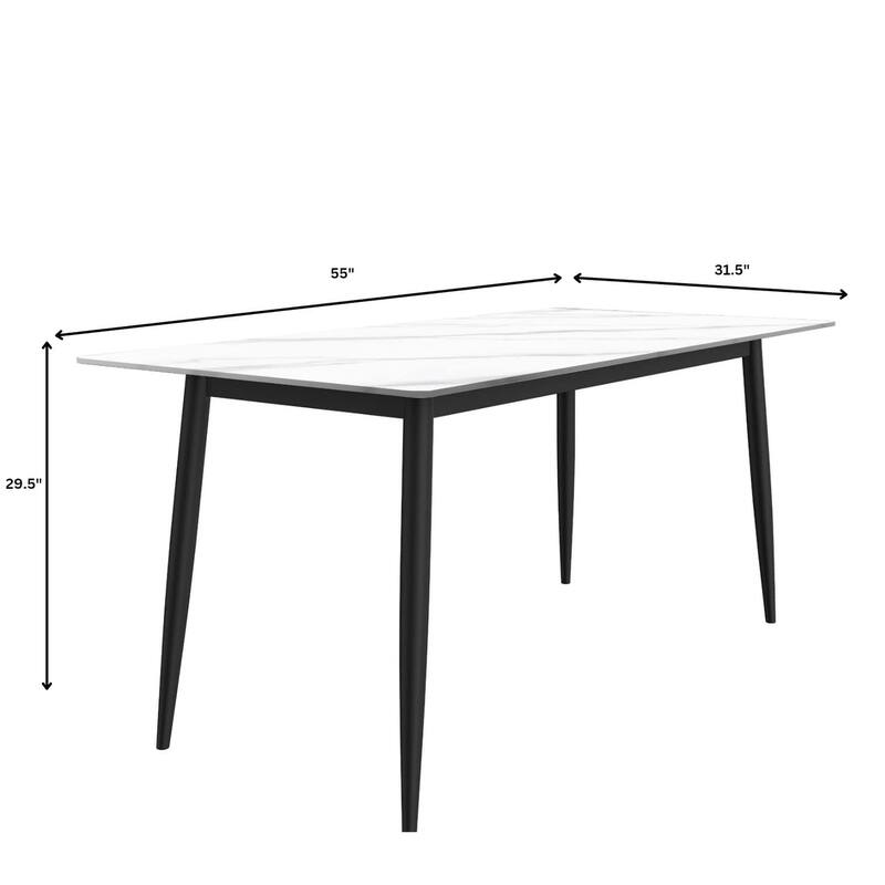 Zayle Rectangular Dining Table with Glass/Sintered Stone Tabletop in Steel