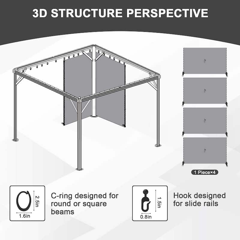 Aoodor Gazebo Curtain Replacement - Patio Privacy Curtains with Double Zipper(Curtain Only)