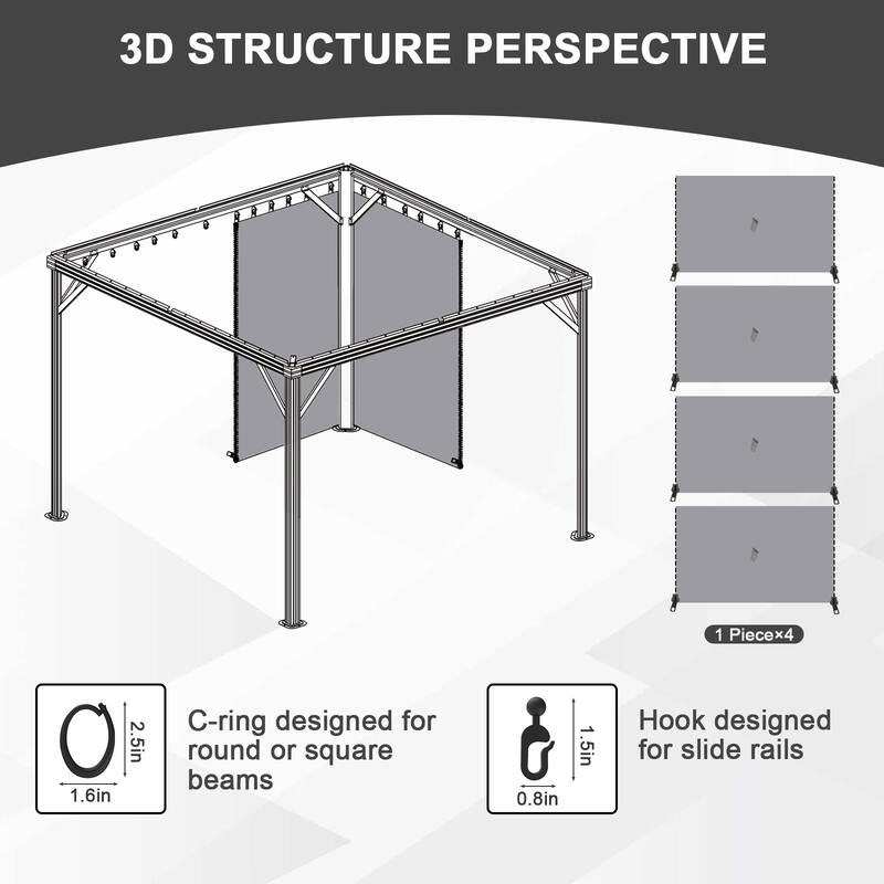 Aoodor Gazebo Curtain Replacement - Universal 4-Panel Sidewalls 10' x 13', Curtain Only