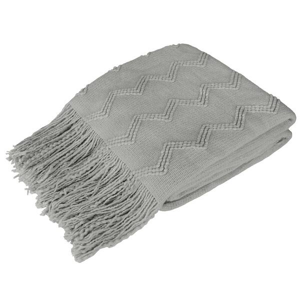 Acrylic Knitted Blanket with Fringe Throw Gray Overstock 33498621