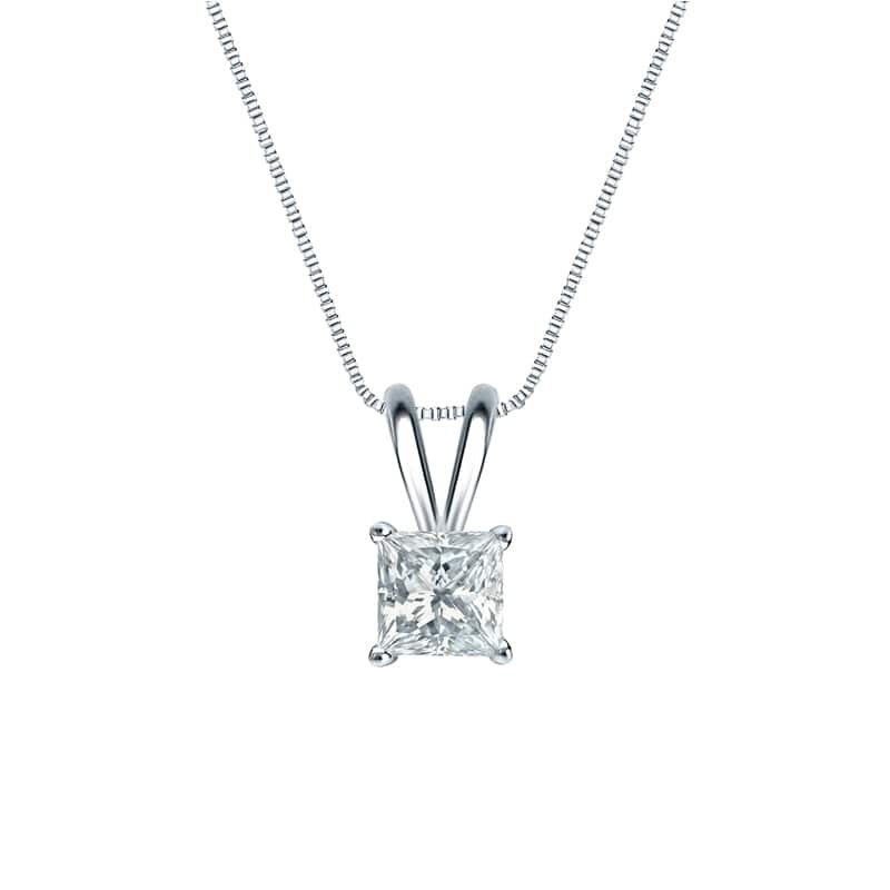 Auriya 14-karat Gold 0.50ctw Princess Solitaire Lab Grown Diamond Necklace 4-Prong Basket (H-I VS) - 0.5 - White