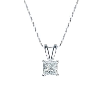 Auriya 18-karat Gold 0.60ctw Princess Solitaire Lab Grown Diamond Necklace 4-Prong Basket (D-E VVS) - 0.60