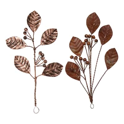 Handcrafted Metal Leaves & Berries Decorative Sculptures - Multicolor Botanical Christmas Decor, 3"L x 0.25"W x 6.7"H