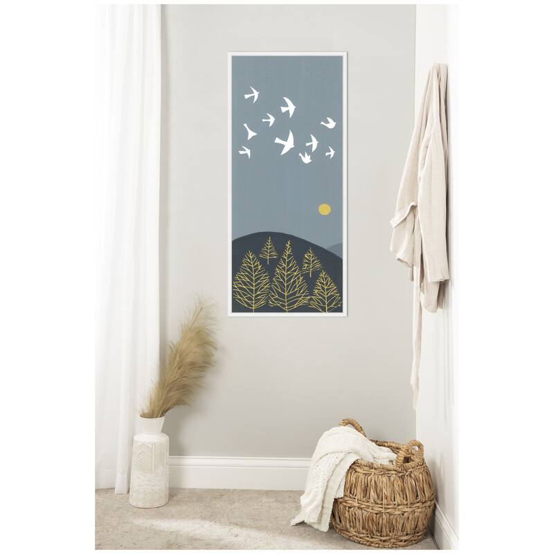 Kate and Laurel Sylvie Hilltop Flight Linocut Bird Framed Canvas by Giuliana Lazzerini