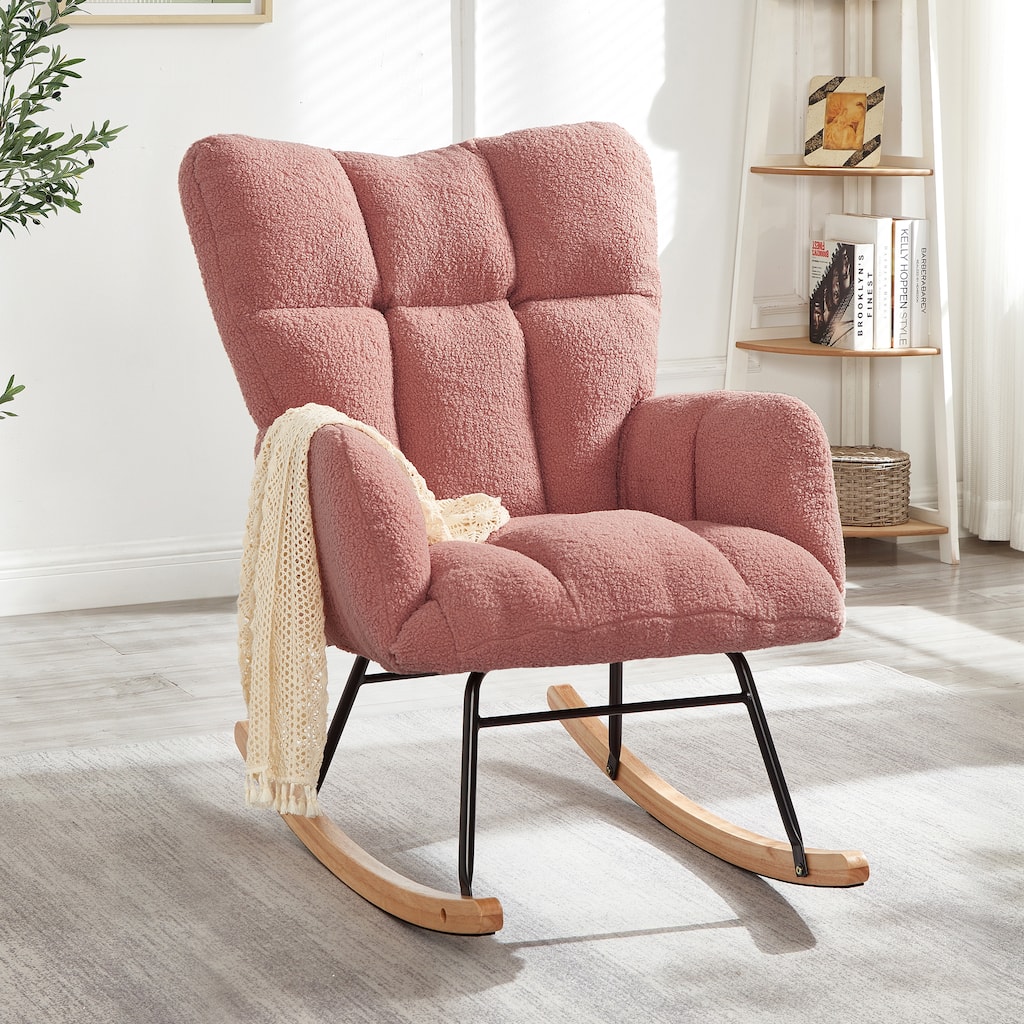 Glider Chair for Living Room Tufted Upholstered Teddy Fabric Rocking Chair with Metal Frame Accent Chair