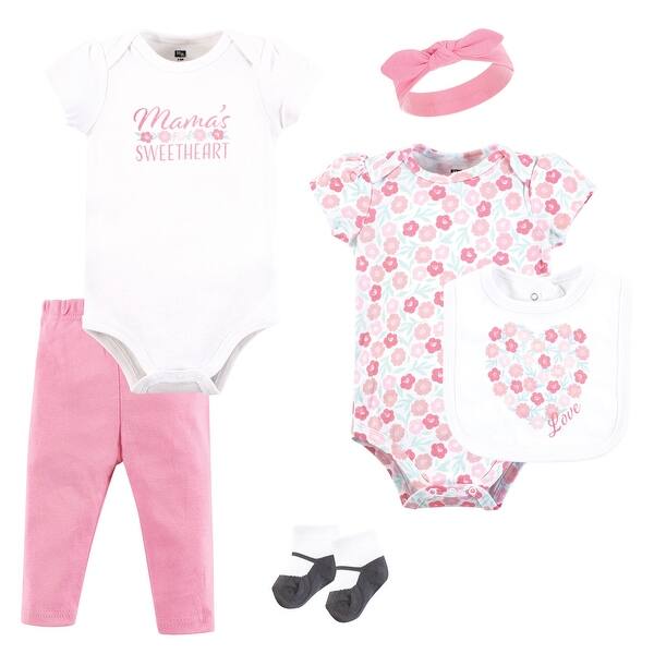 slide 1 of 1, Hudson Baby Infant Girl Cotton Layette Set, Flower Heart 0-3 Months - Flower Heart