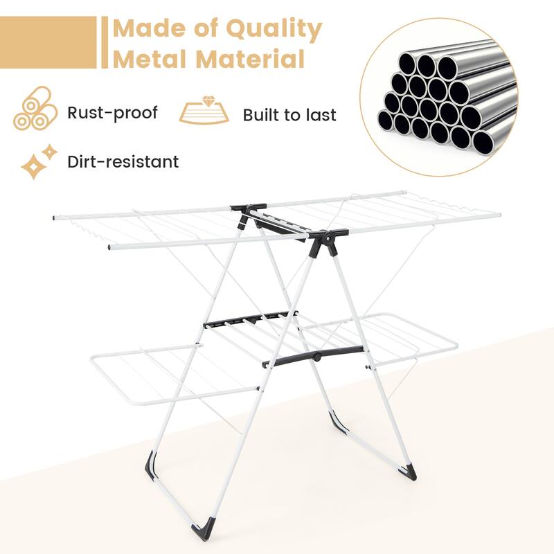 Gymax Folding Clothes Drying Rack 2-Tier Metal Laundry Drying Rack
