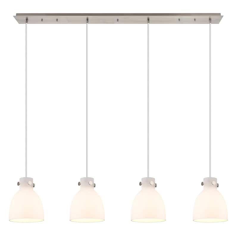 Innovations Lighting Newton Bell - 4 Light 8" Cord Hung Linear Pendant - Brushed Satin Nickel/White
