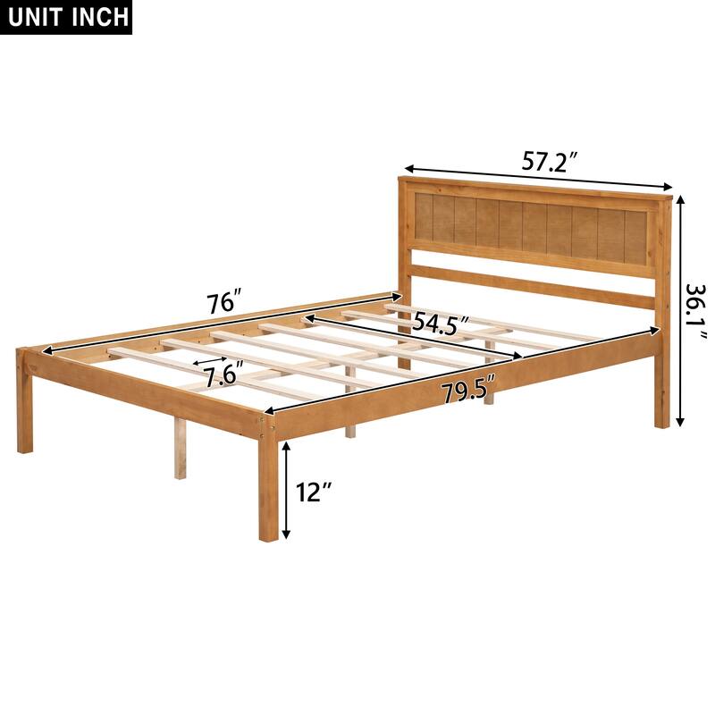 Simple Wood Platform Bed Frame Wood Slat Support Bed Frame with Headboard, Clean Lines Suit for Minimalist Bedroom Apartment