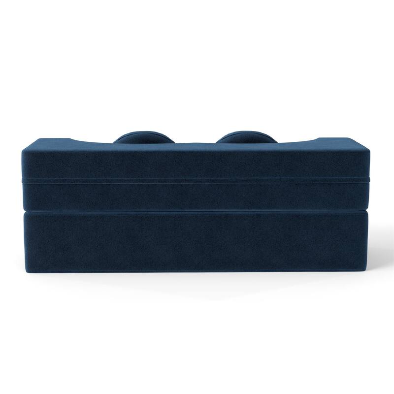 Modern 2-Seater Sofa Multi-Functional Folding Sofa Bed with Pillow, Curved Armrest, for Living Room, Apartment, Blue