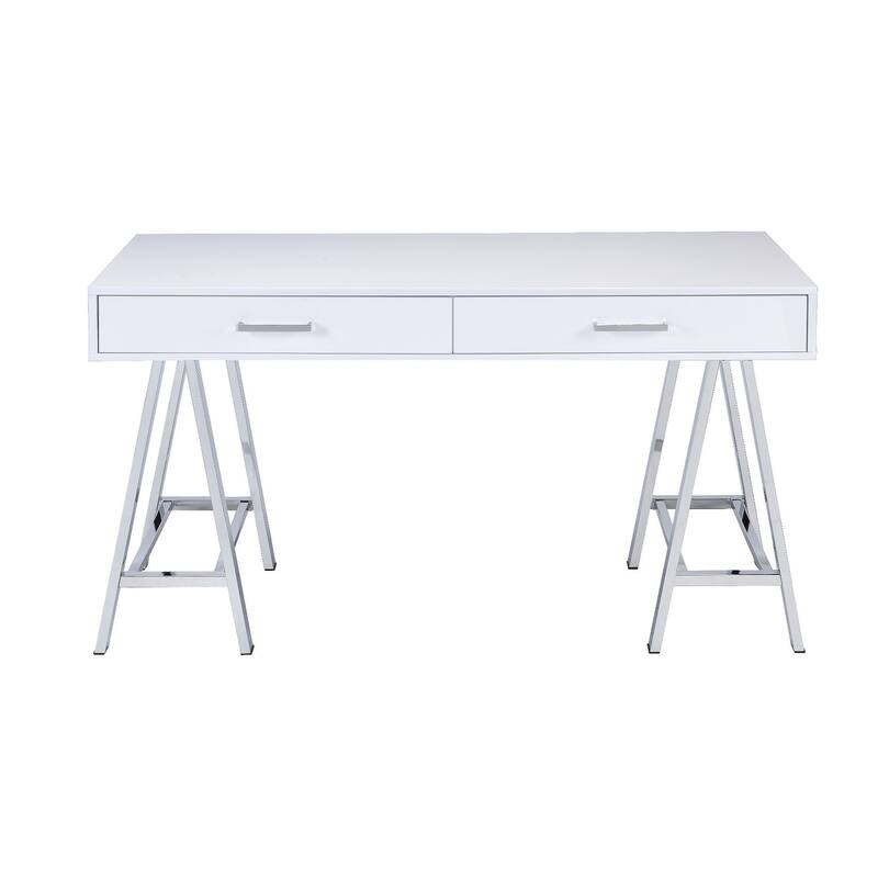 54" White Writing Desk With Two Drawers