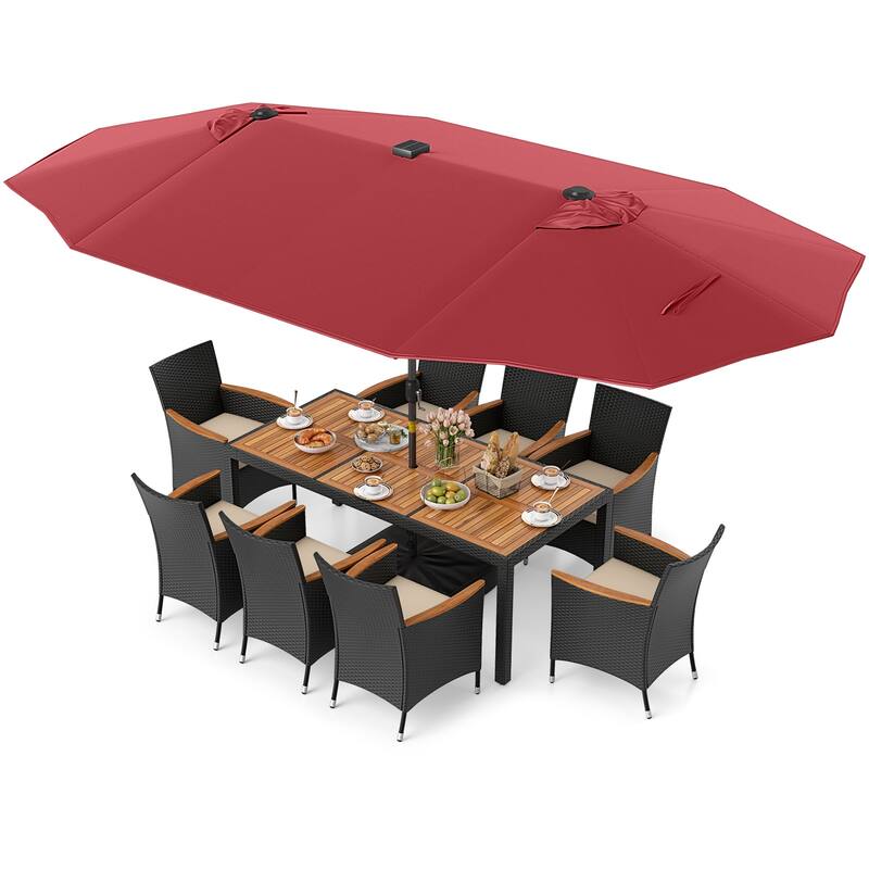 Gymax Set Of 11 Patio Dining Set w/ 15ft Double-Sided Patio Umbrella