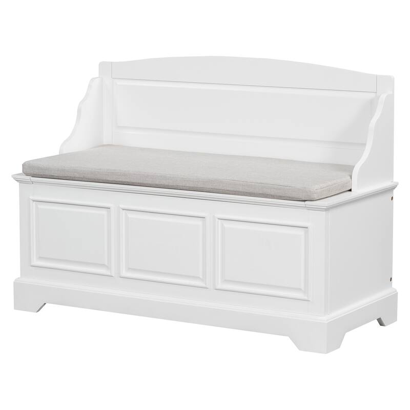 Shoe Storage Bench Wooden Entryway Bench with Linen Cushion