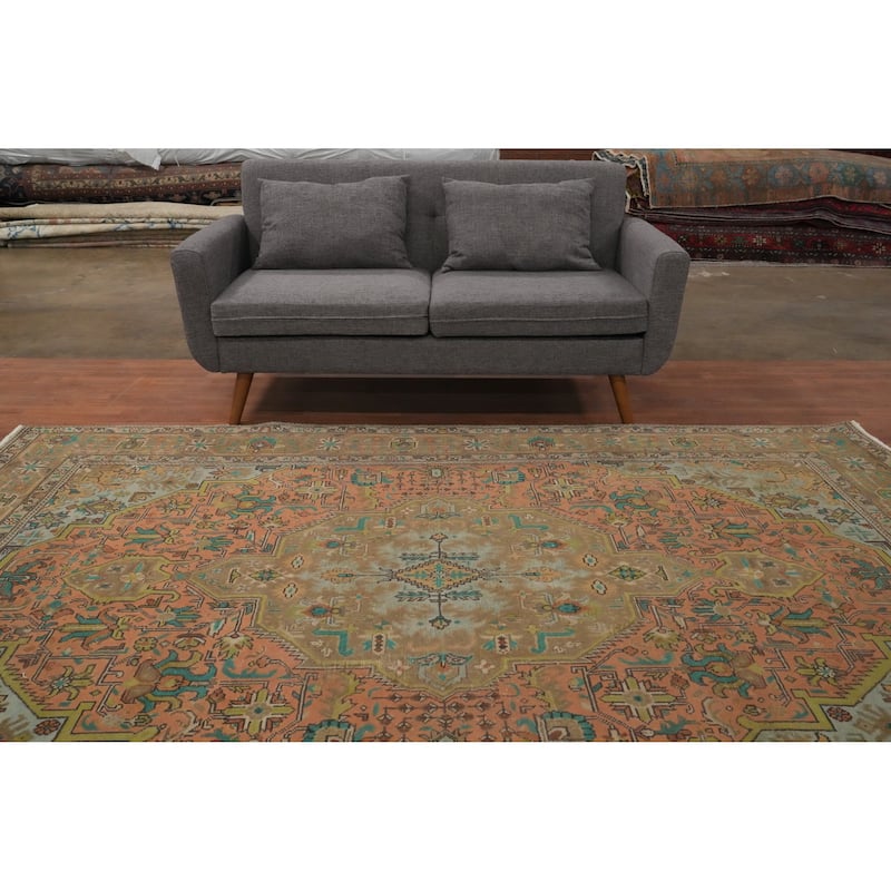 Hand Knotted Oriental 100% Wool Carpet Traditional Medallion Coral Tabriz Area Rug - 9' 6'' X 6' 6''