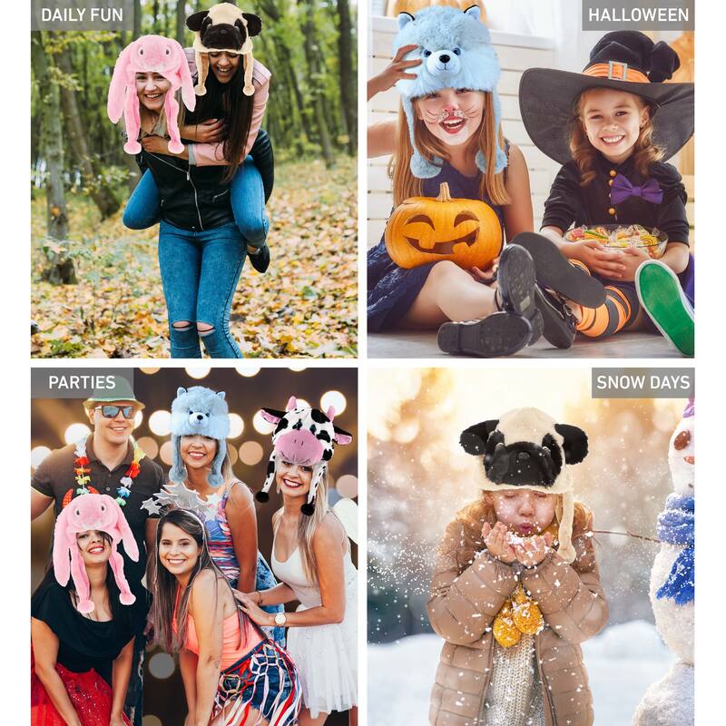 Dollibu Collection of 4 Farm Animal Super Soft Hats With Ear Flaps - 17.5 x 12 x 2.5 inches