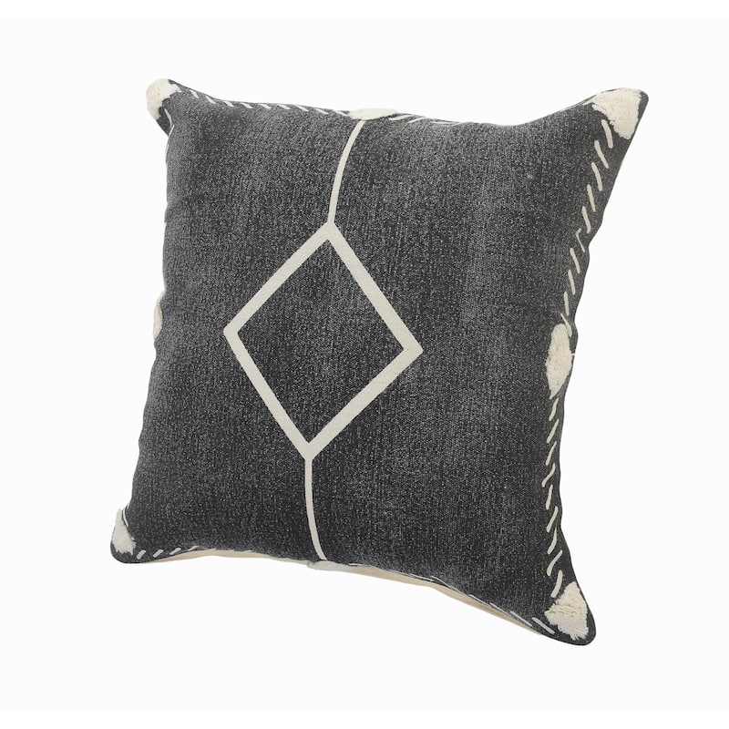Sevita Bordered and Tufted Geometric Throw Pillow