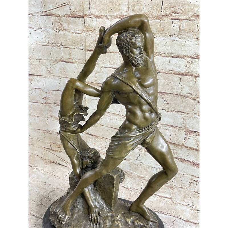 Hercules Lichas Wrestling Bronze Sculpture Statue On Marble Base Greek Mythology