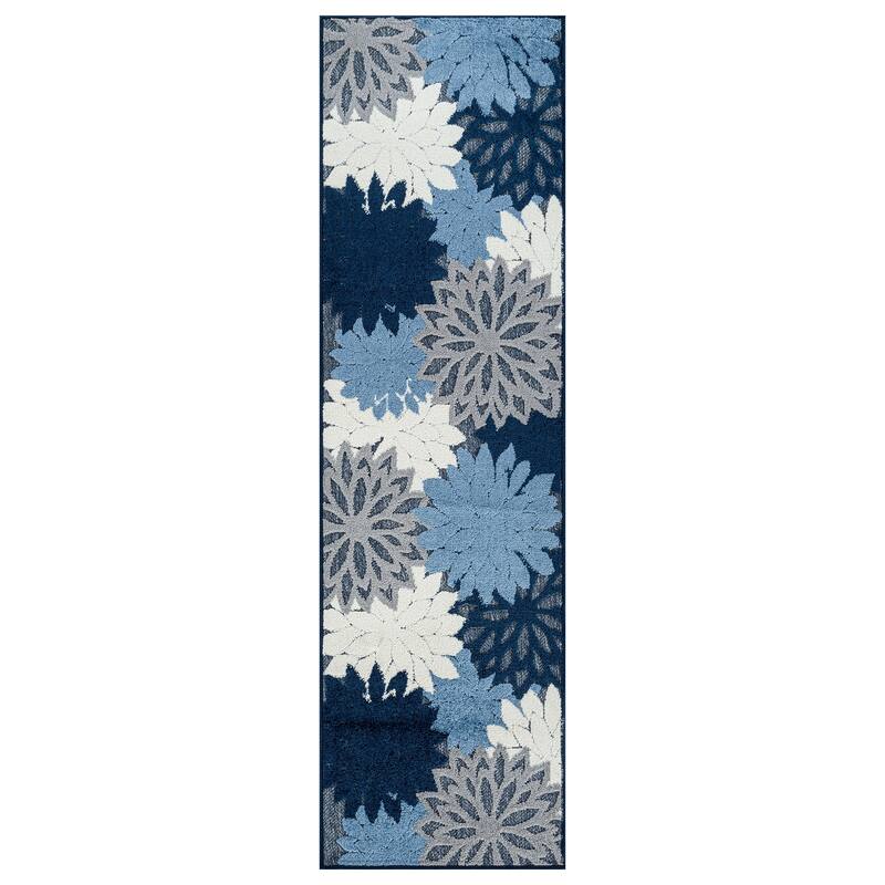 World Rug Gallery Indoor/Outdoor High-Low Textured Area Rug, Floral Easy-Clean Patio Rug