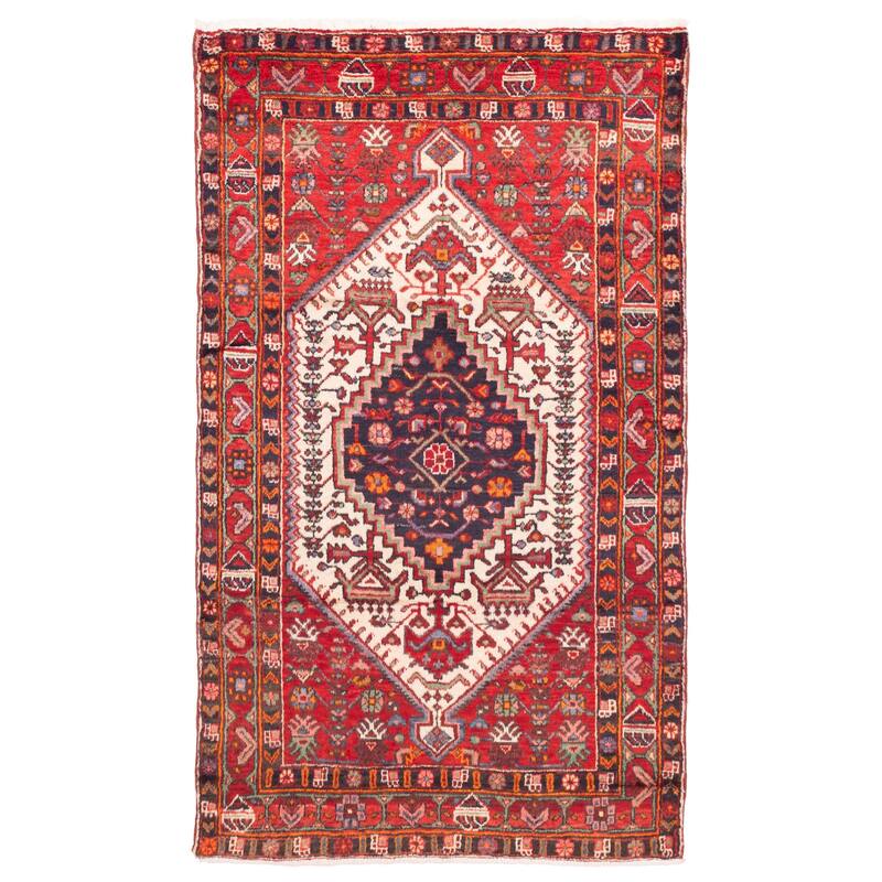 ECARPETGALLERY Hand-knotted Anadol Cream, Red Wool Rug - 4'2 x 6'9