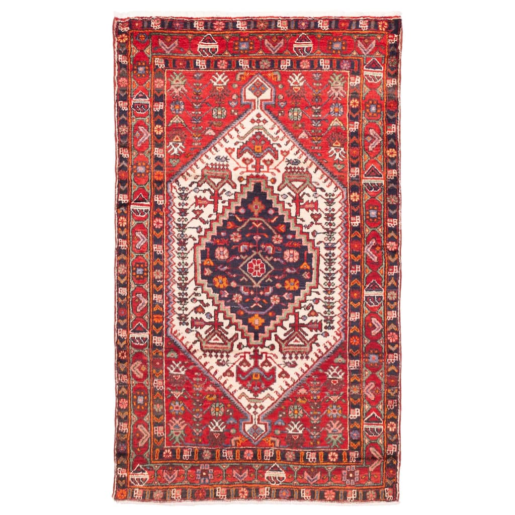 ECARPETGALLERY Hand-knotted Anadol Cream, Red Wool Rug - 4'2 x 6'9