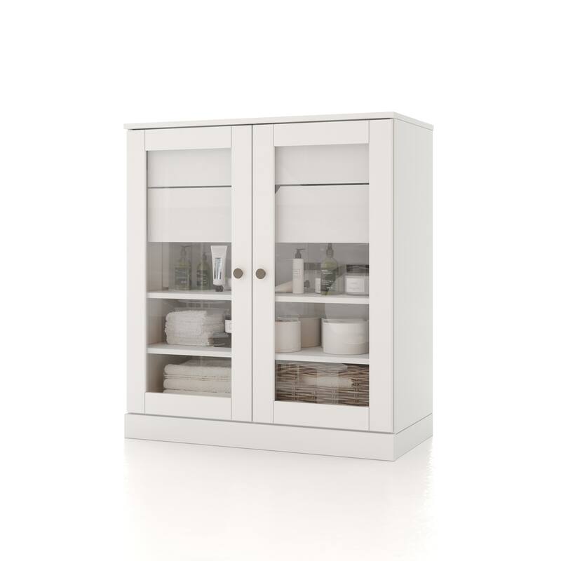 Palace Imports 100% Solid Wood 32" Bathroom Cabinet with Clear Glass Doors, 2-Drawers and Adjustable Shelves
