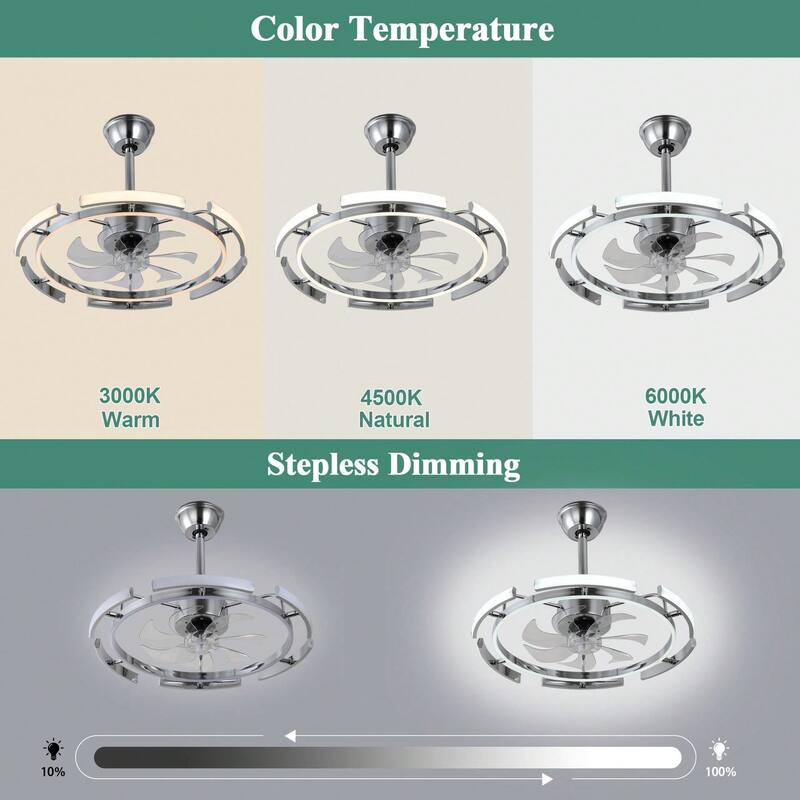 Cusp Barn 24 Inch Modern DIY Ceiling Fan with Dimmable LED Light, Silent DC Motor, 3 Color Changing Light Fixtures for Bedroom