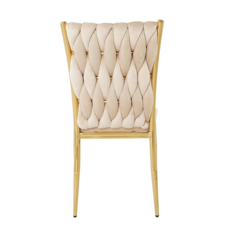 Modern Simple Velvet Dining Chair, Family Bedroom Stool Back Student Table Chair, Gold-Plated Metal Chair Legs (Set of 4)