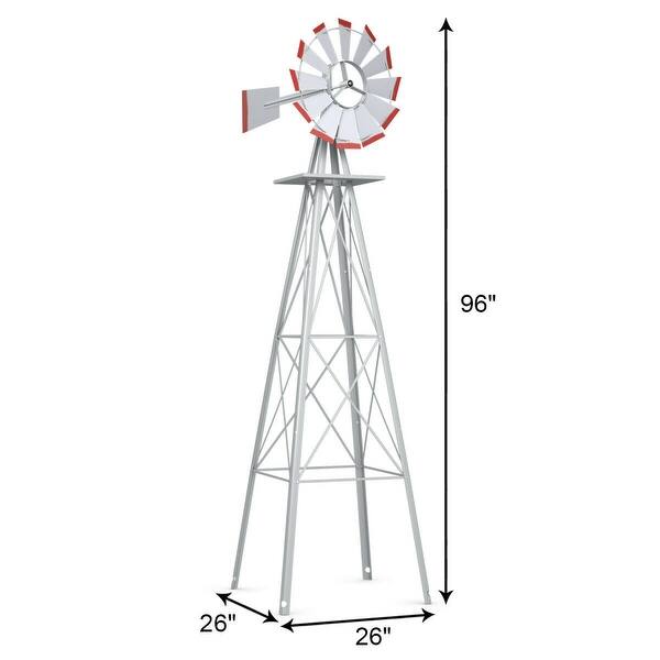 Shop Costway 8ft Tall Windmill Ornamental Wind Wheel Silver Gray And Red Overstock 16733422