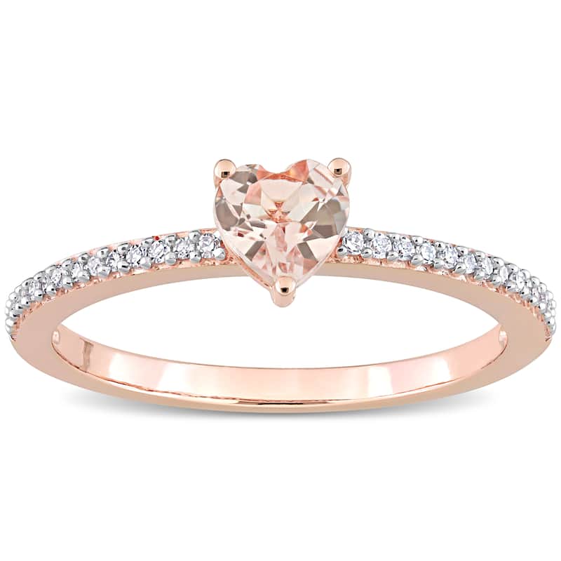 Miadora 10k Rose Gold Heart-cut Morganite and 1/10ct TDW Diamond Birthstone Ring