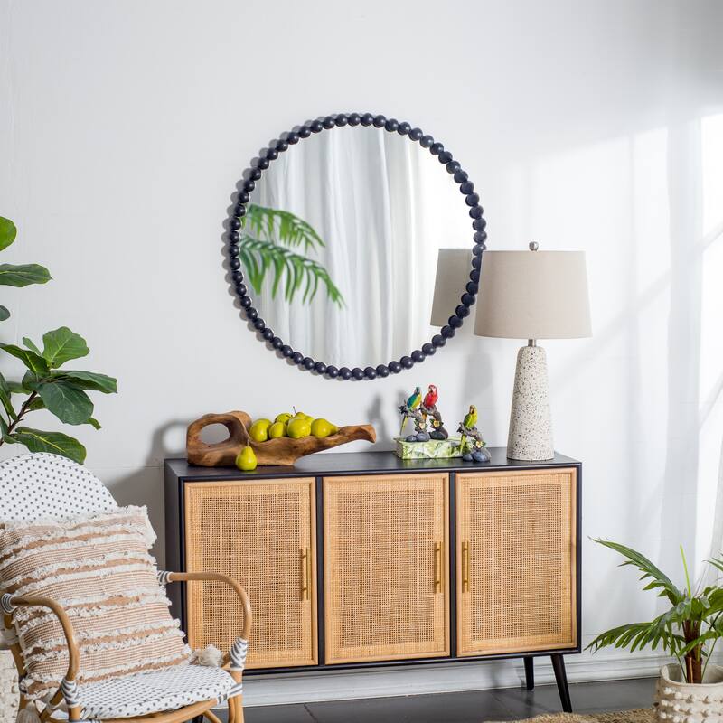 CUSchoice Wall Mirror with Elegant Metal Beaded Frame and Rectangular/Circle Black Mirror