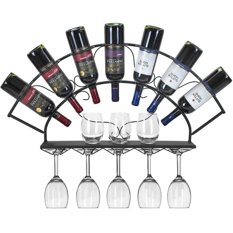 Sorbus Wall Mount Wine Rack (Holds 7 Bottles and 5 Stemware Wine Glasses)