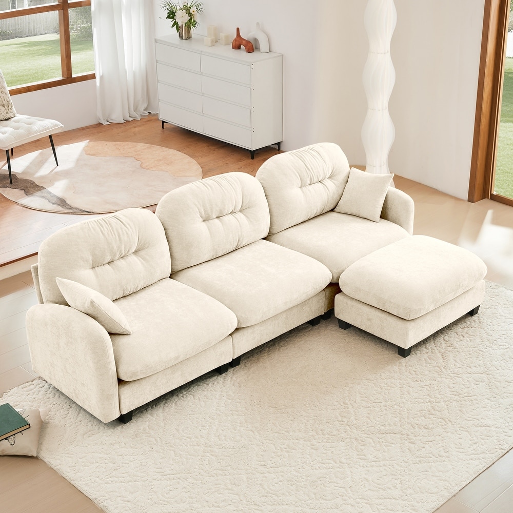 GDFStudio - Amori Modular Modern Chenille L-Shaped Sectional Sofa with Ottoman and Tufted Cushion Backrest