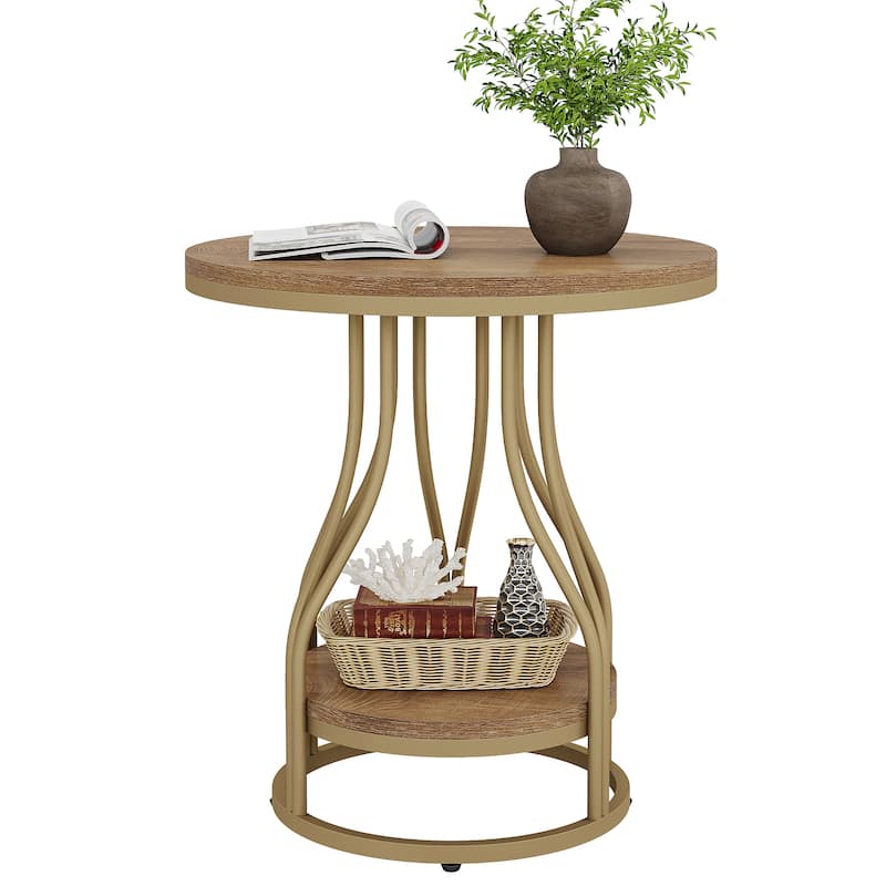 Round End Table, 2-Tier Side Tables, Modern Bedside Table, Small Chirside Tables for Couch Side