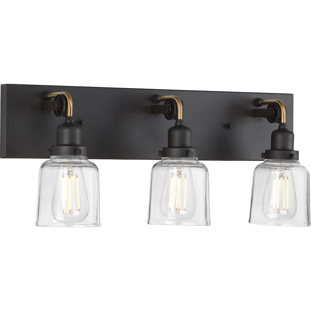 Rushton Collection Three-Light Graphite Clear Glass Farmhouse Bath Vanity Light - 24 in x 6 in x 9.5 in