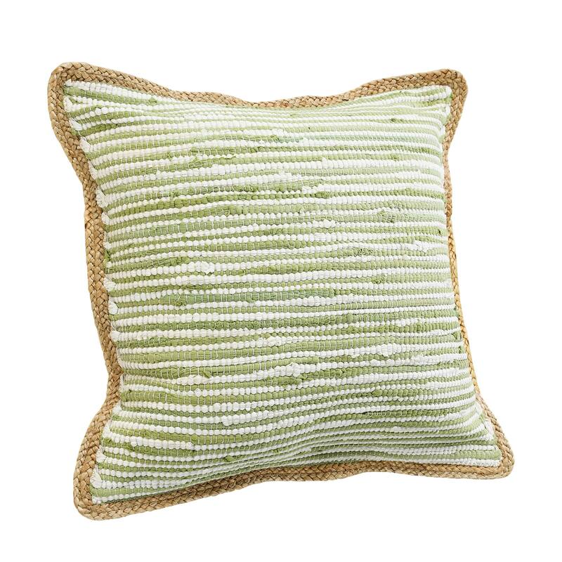 Handwoven Square Throw Pillow Cover with Flanged Border - 20" - Green and White