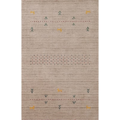Gabbeh Accent Rug Hand-Knotted Oriental Wool Carpet - 3'0"x 4'10"